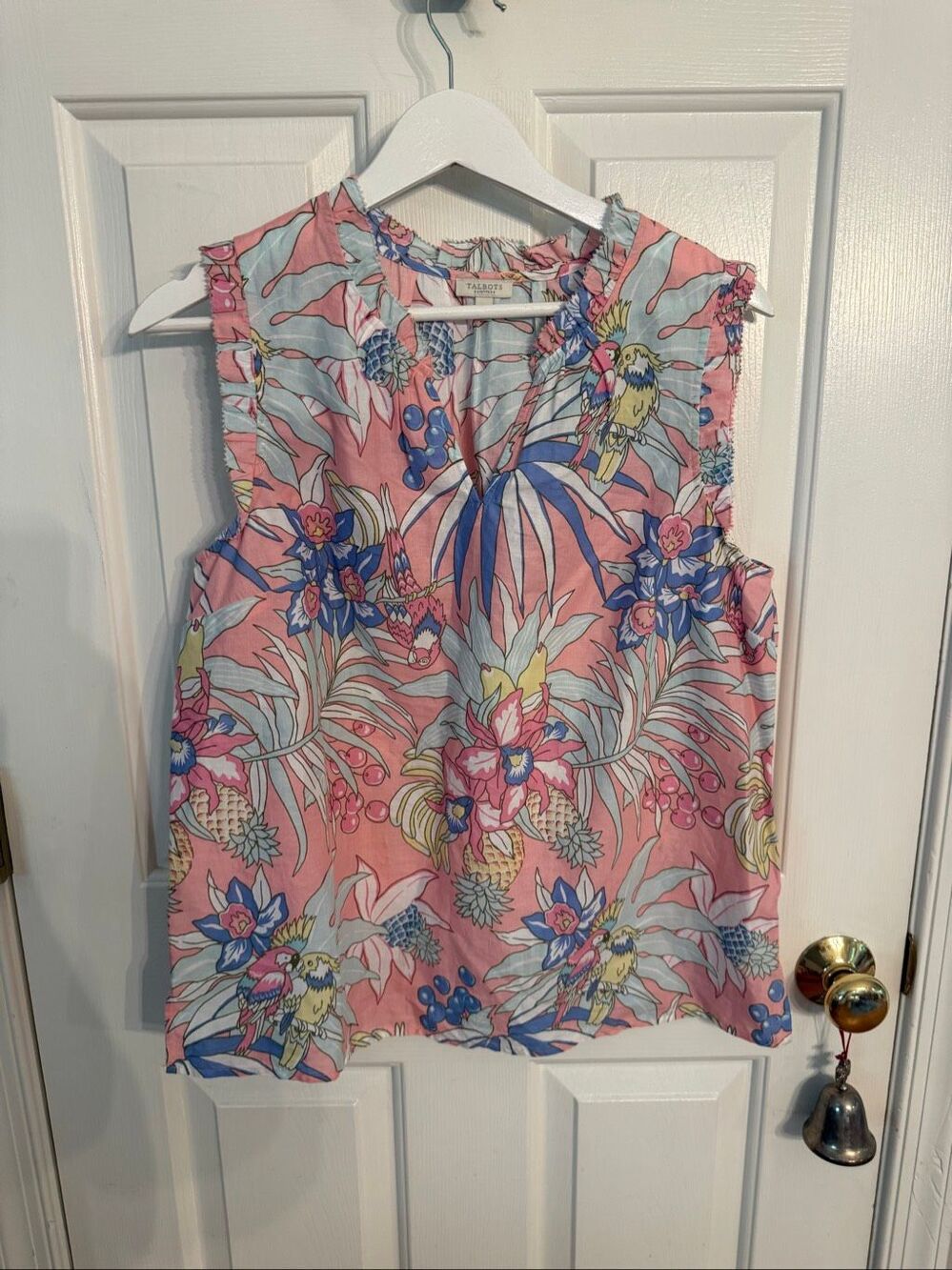 Talbots Pink Floral Zig Zag Trim Light Weight Sleeveless Top sz LP NWOT